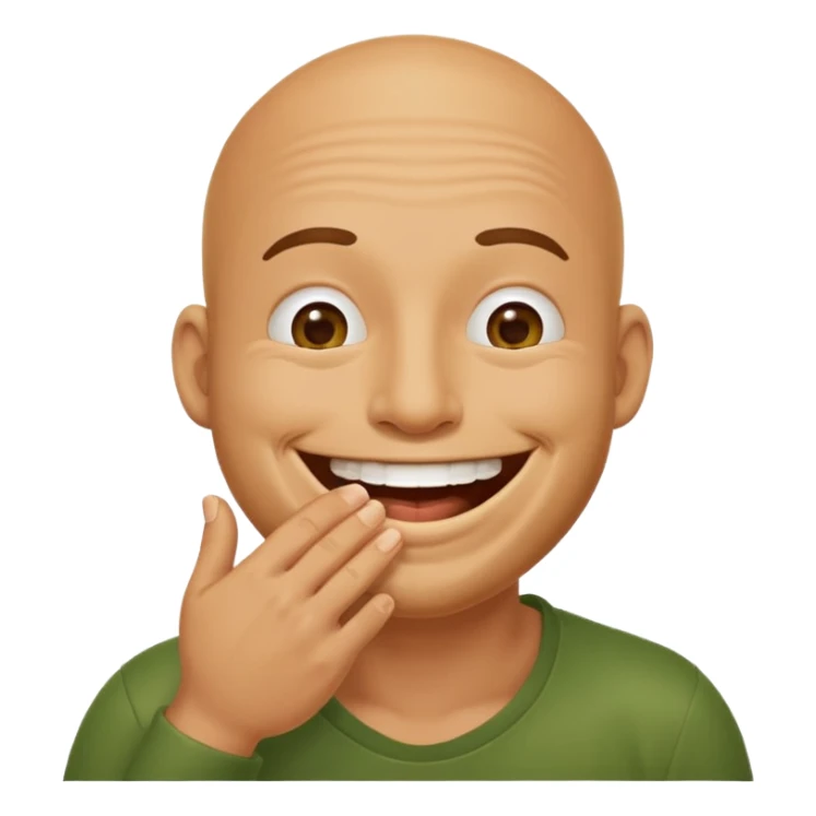 soybean man with a big smile, hand covering mouth, laughing sticker