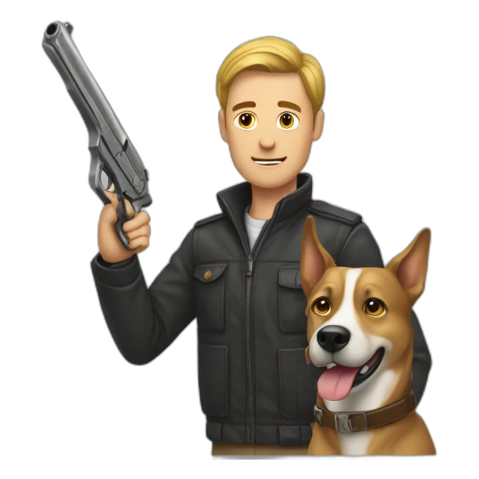 homme avec un chien et un pistolet  sticker