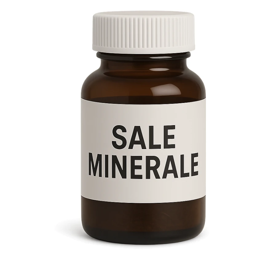 boccetta di integratore con la scritta "SALE MINERALE" SULL'ETICHETTA sticker