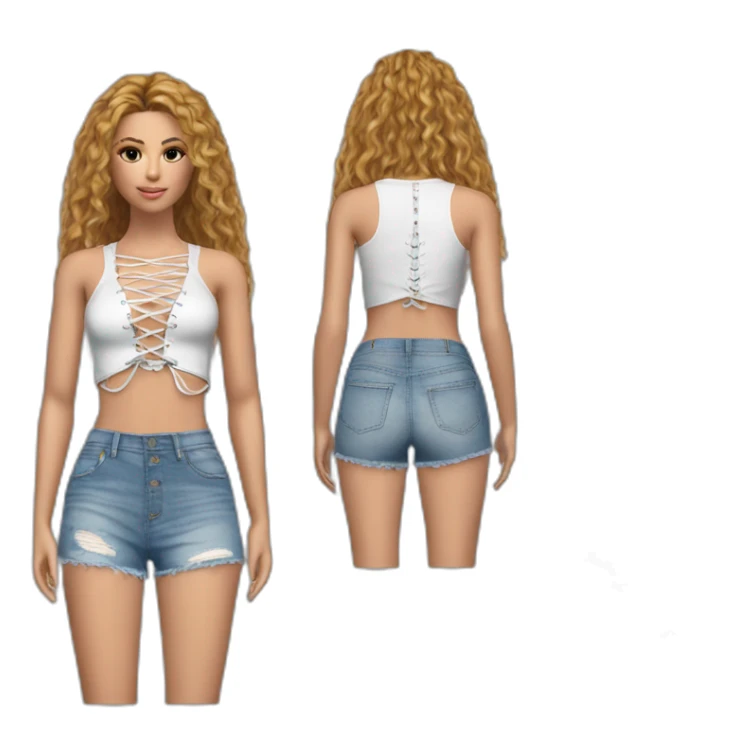 shakira realistic lace up crop top and short jeans sticker