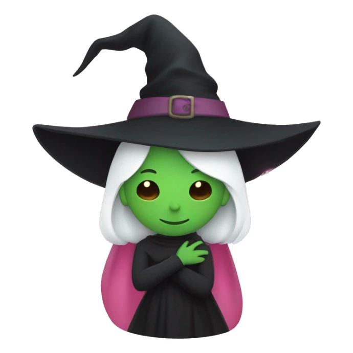 Witch dressed in black with green skin hugging pink dressed white witch sticker