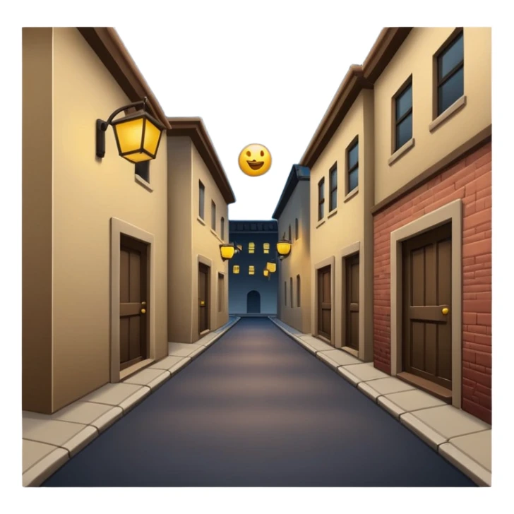 dimly lit alley with simplified background buildings, emoji style sticker
