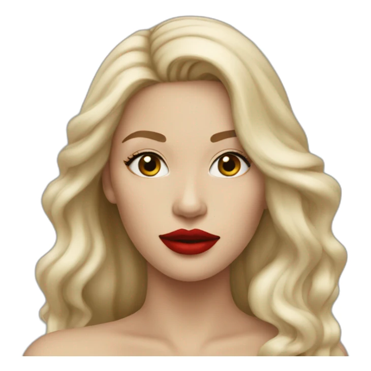 Long ash blond woman red lip sticker