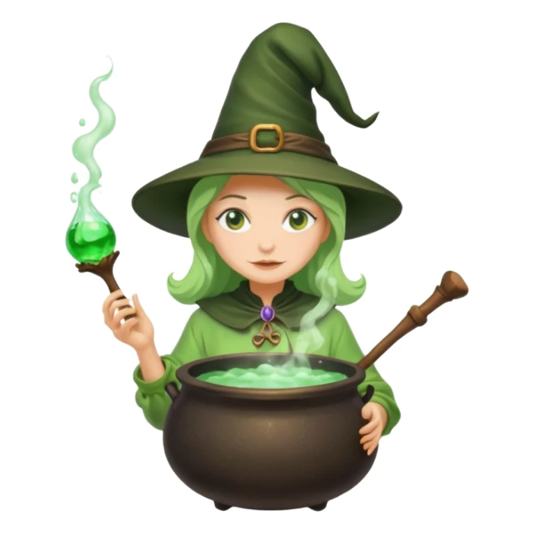green witch cooking potion sticker