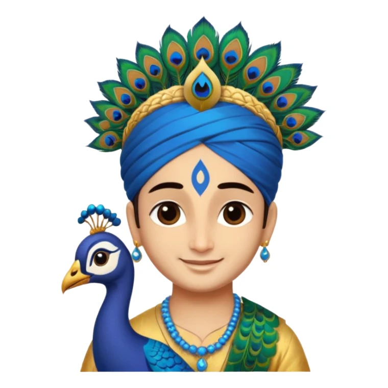 Lord Sri Krishna carrying only one peacock feather on his head with cute face sticker