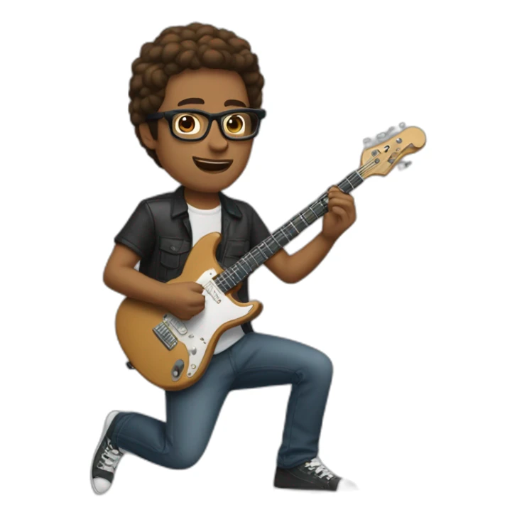 Brown man short hair Whith glasses plays electric guitar sticker