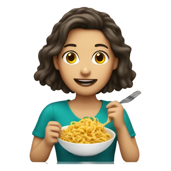 brunette girl eating pasta sticker