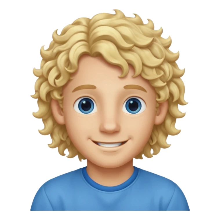 blonde boy with long curly hair past his hears smiling sticker