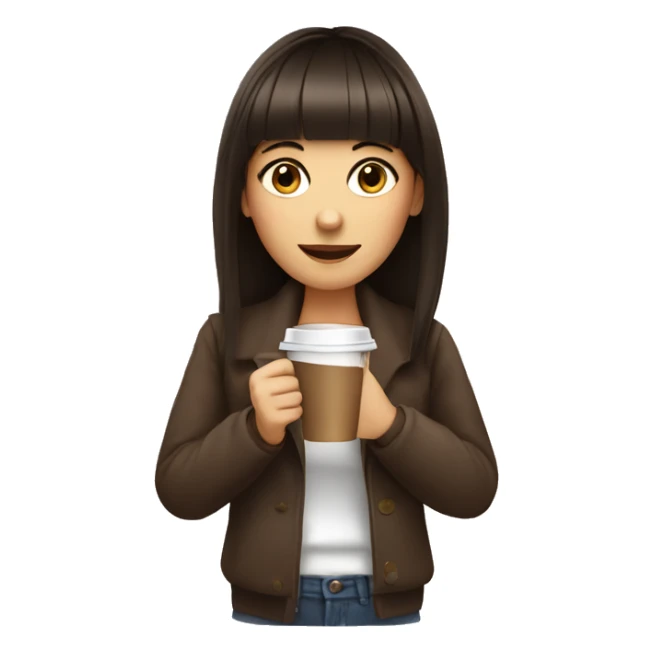 Brunette girl with bangs with a coffee on her hands sticker
