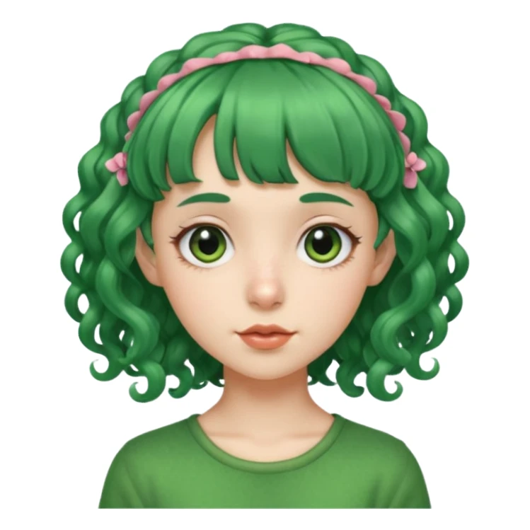 green curly  haired with hair bangs big head accessory big nose mid size ear young sticker