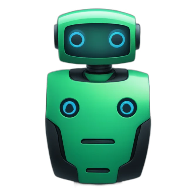 Green and black robot AI with a shade of blue sticker