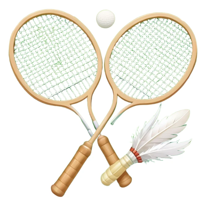 Two crossed badminton rackets with a shuttlecock resting in between, set against the faint outline of a badminton court. The image highlights the tools of the sport, with a subtle emphasis on the court's net and boundaries, symbolizing competition and skill. sticker