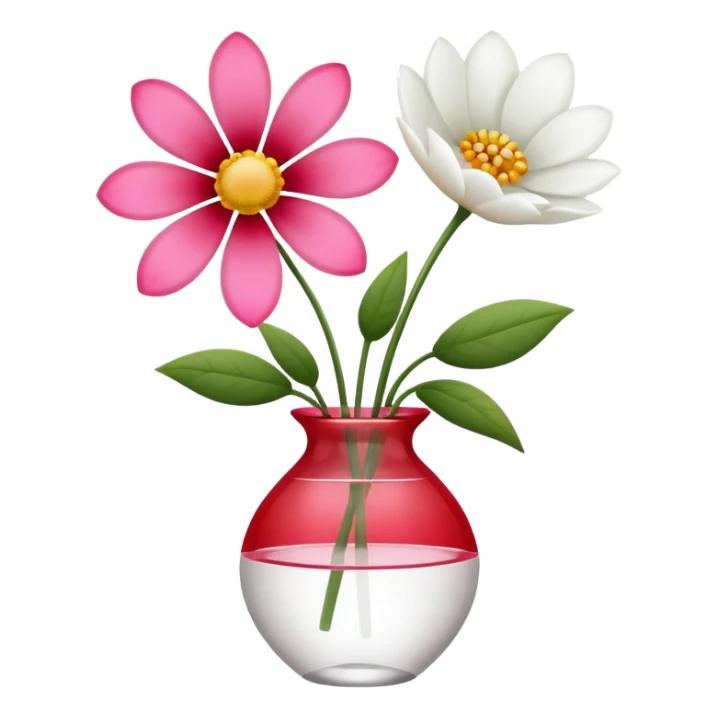 one pink flower and one white flower with red band sticker