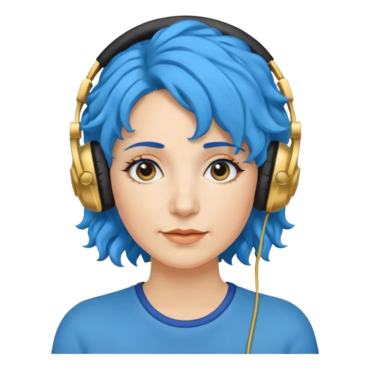 blue haired earringed heaphone wearing middle aged woman very very curly long haired sticker