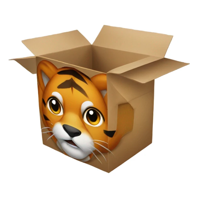 a box with TONI written on it, in the box there is a tiger inside
 sticker