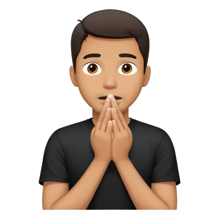 A man in a black t-shirt covering his mouth with his hands sticker