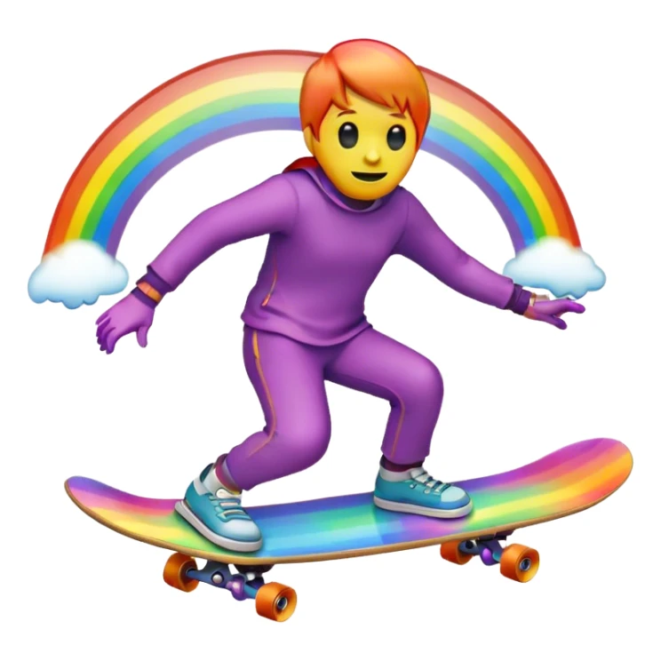 ghost emoji skate boarding under a rainbow  sticker