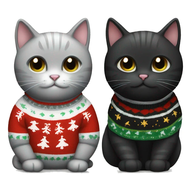 Tiny Black cat and old grey/white cat in Christmas sweaters sticker