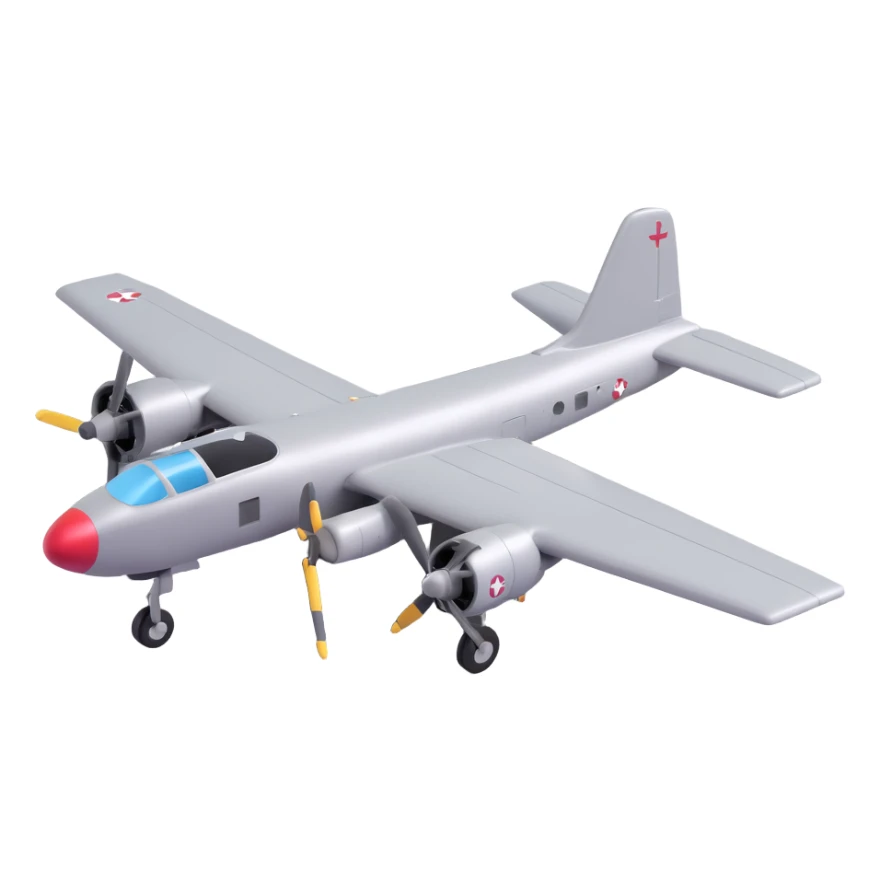 3D cartoon style bomber airplane, fun design, platinum gray color, childlike proportions sticker
