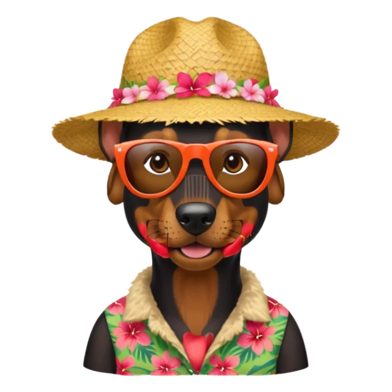 doberman with sunglasses and straw hat, hawaii shirt sticker
