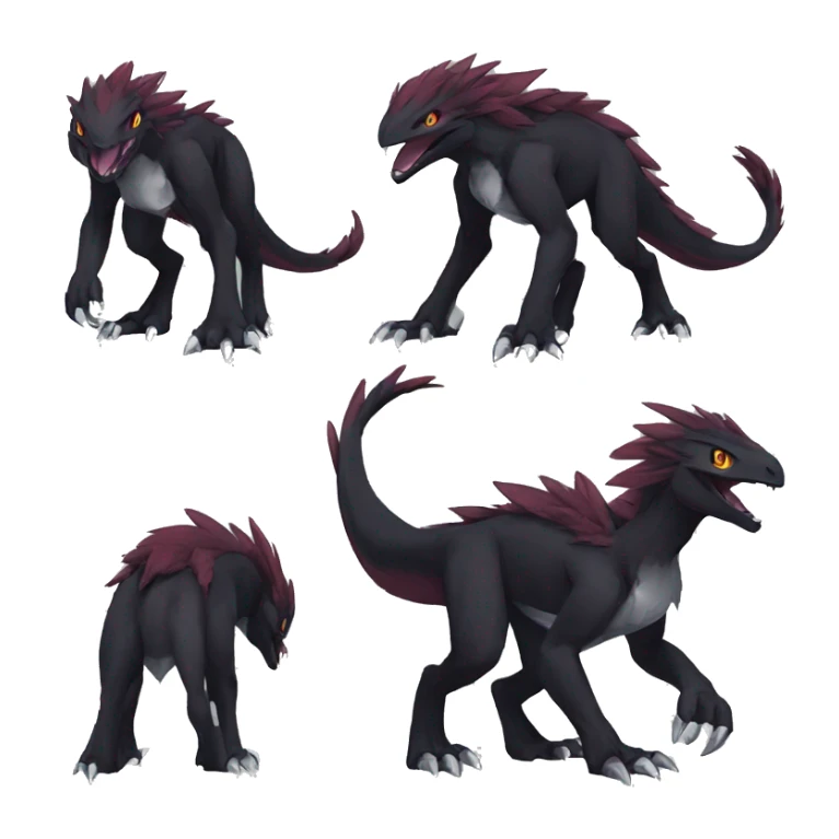  Cool Edgy Cute Black Digimon-Fakemon-Raptor-Reptile with maroon-colored mane full body sticker