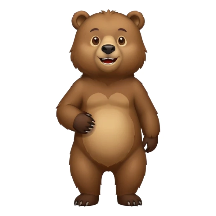 Cartoonish Russian grizzly bear, standing upright, front view, iOS emoji style sticker