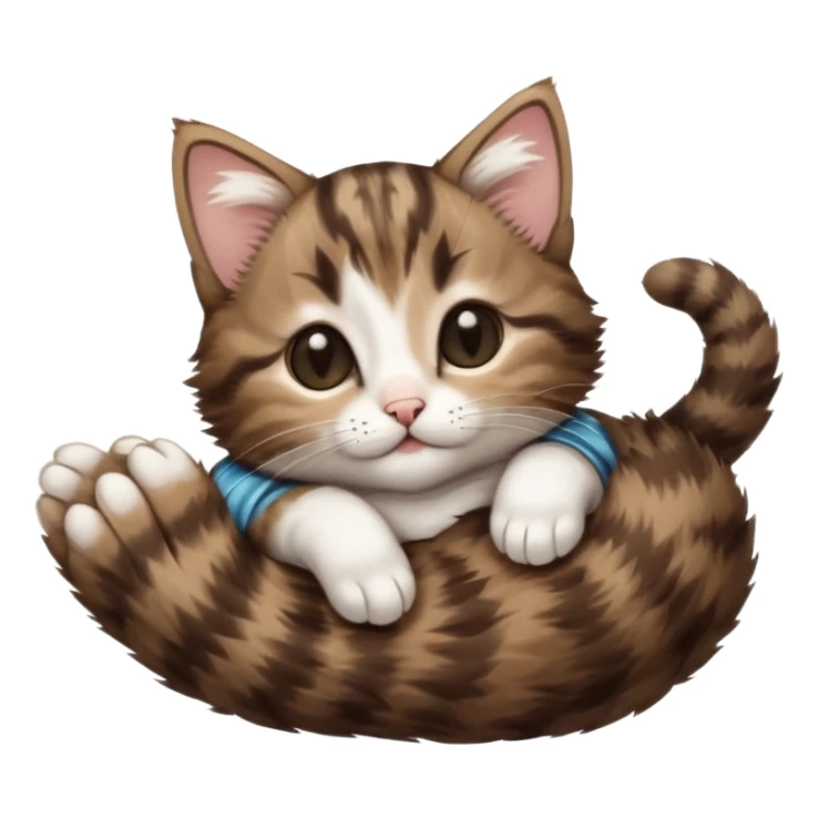 dark brown tabby and white kitten with his eyes closed whilst in funny positions stretched out and  upside down sticker