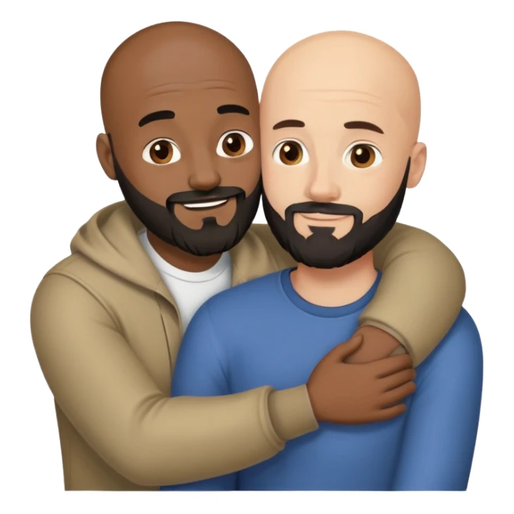 Two guys hugging, one African American, one Caucasian, one is bald with black beard and the other guy have brown hair sticker