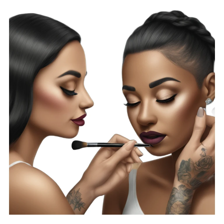 Hyper Realistic Beautiful lightly tattooed woman having make-up applied  sticker