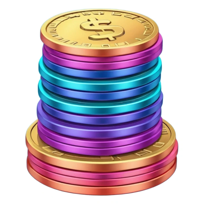 Many Coins pack stack
in gradient of turquoise, blue, pink, purple, and coral
 sticker