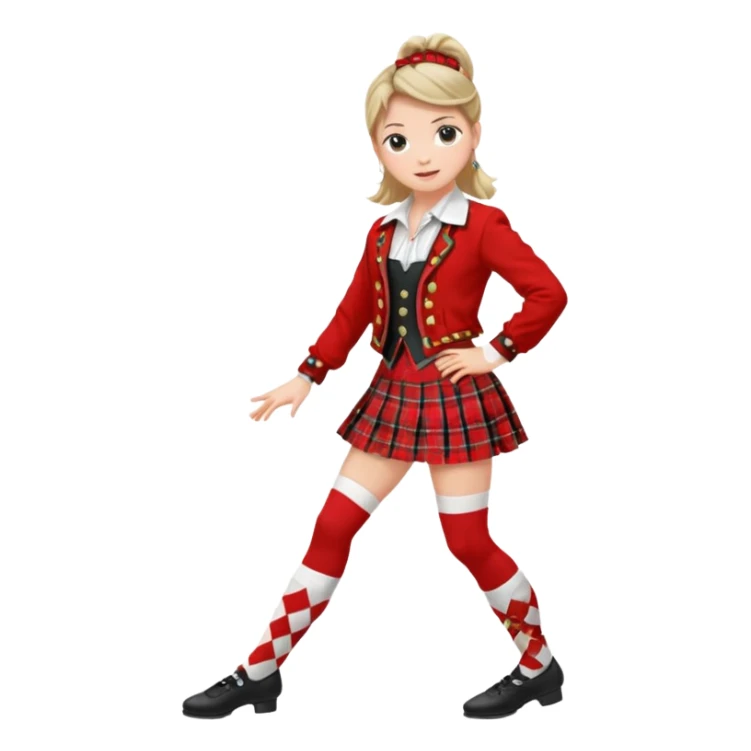 Highland dancing argyle over the knee socks, blouse, highland dancing jacket, tartan miniskirt and highland dancing shoes sticker