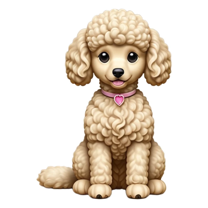 cinematic-[poodle]-realistic-full-body-sitting-emoji,-tail-resting-loosely-beside-its-paws,-head-tilted-dramatically, -curly-[cream]-fur,-simplified-yet-realistic-focused-features,-highly-detailed,-glowing-with-an-almost-sarcastic-glow sticker