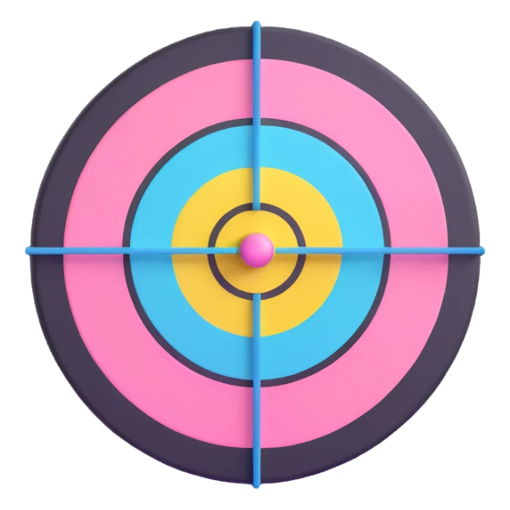 A 3D bullseye target with spring pastel colors of yellow, pink, mint green, and light blue sticker