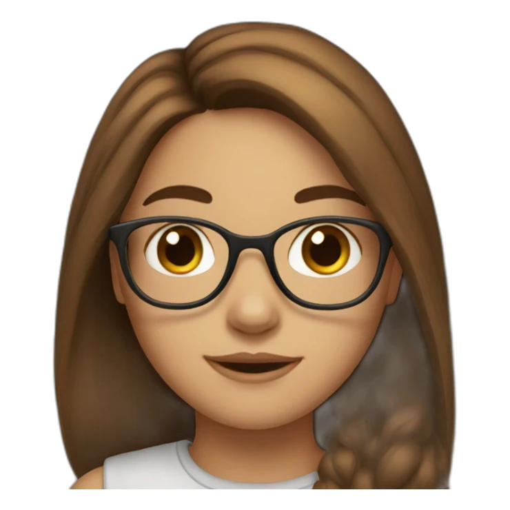 A girl with brown long hair and brown eyes with glasses sticker