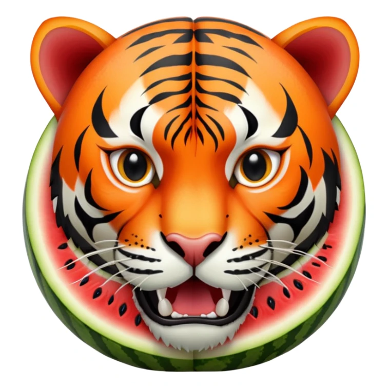 Half sliced watermelon with an orange and black striped tiger head growling sticker
