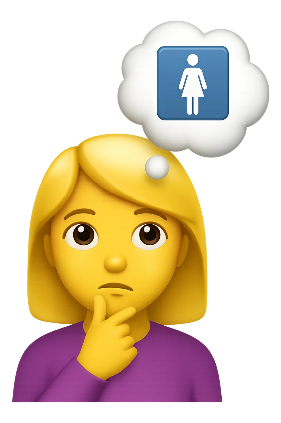 emoji stile iphone di una donna con nuvoletta di pensiero con all'interno la toilet per donne, iperrealistico 4k sticker