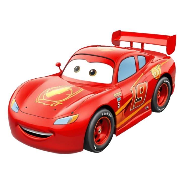 red cartoon race car racing with motion lines, inspired by Lightning McQueen sticker