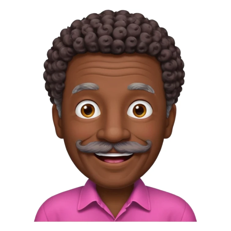 old guy with very curly short dark hair and big  pink mustache sticker
