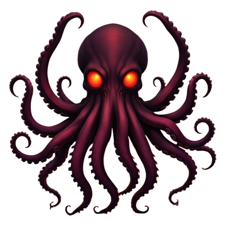 Large dark silhouette of a monster with multiple tentacles against a glowing red sky. sticker