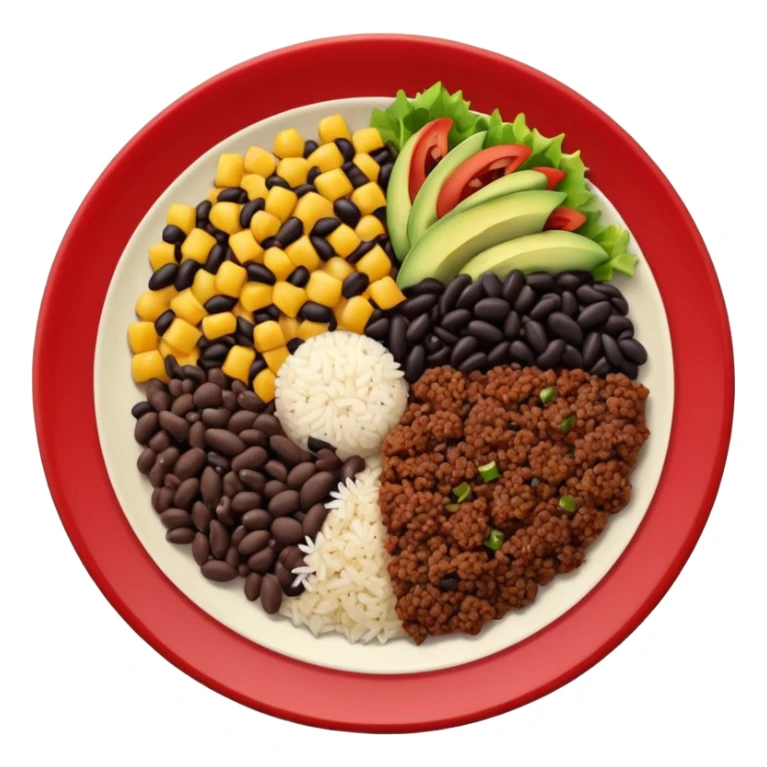 Food plate with rice, beans, minced meat and salad sticker