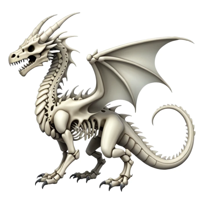 An epic shiny cool edgy skeletal bone dragon, full body sticker