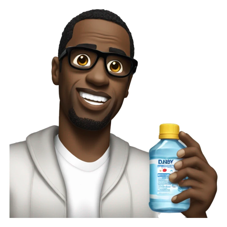 P.Diddy holding 1 bottle of baby oil sticker