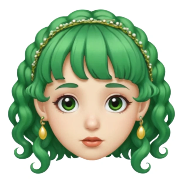 green curly  haired with hair bangs big head accessory big nose mid size ear old piercing  sticker
