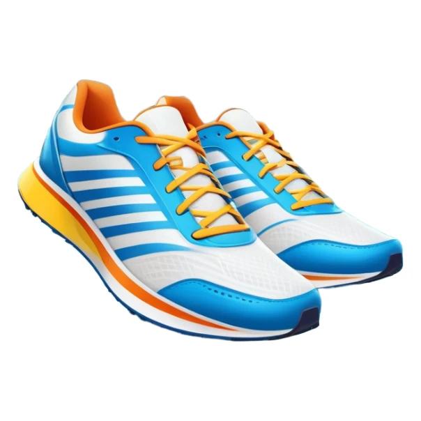 Running shoes placed on a professional track, ready for a sprint. The vibrant background features a stadium with cheering fans, a bright blue sky, and a digital timer displaying race time. Motion lines emphasize speed and energy. Transparent background highlights the athletic spirit. sticker