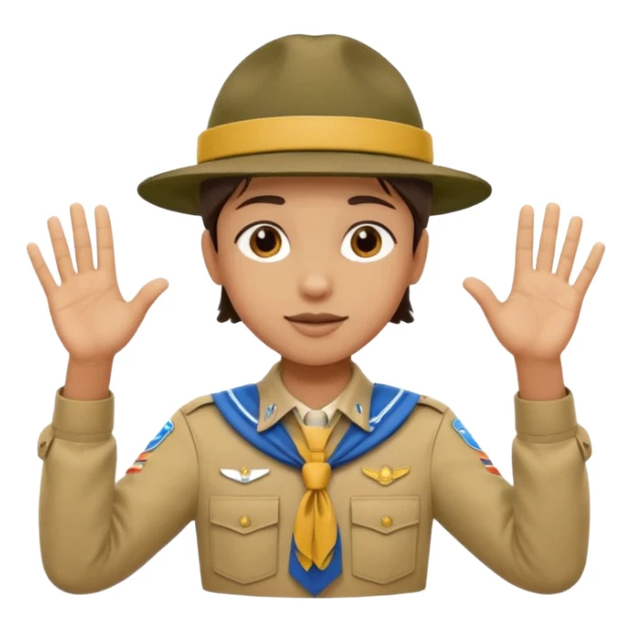 “Emoji-style person in a scout uniform making a balancing gesture with both hands. Hive the guy a scouting head sticker