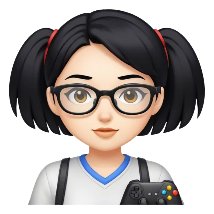 gamer girl with black hair and glasses sticker