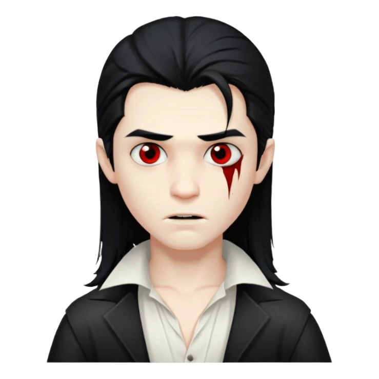 vanpire boy with long hair and scars on face with white shirt sticker