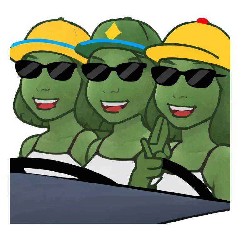 3 dark haired girls singing in a car sticker