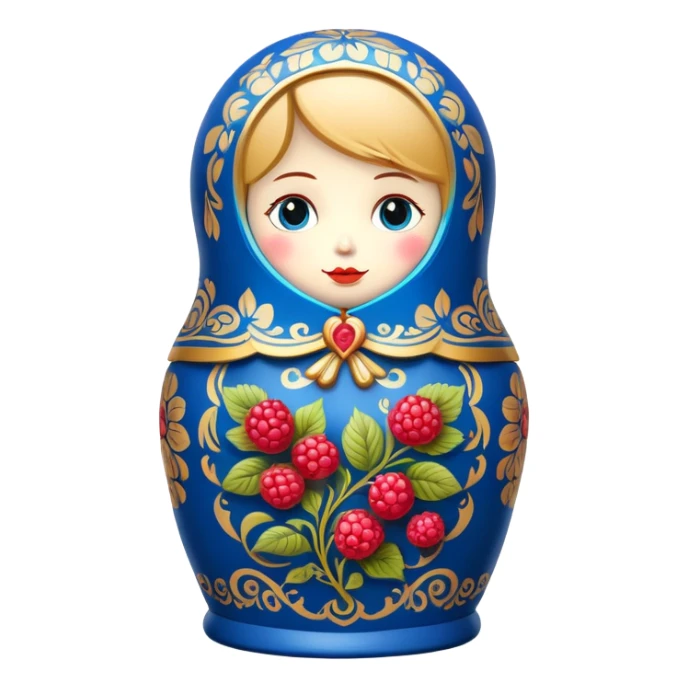 blue khokhloma-painted matryoshka doll with raspberries inside sticker
