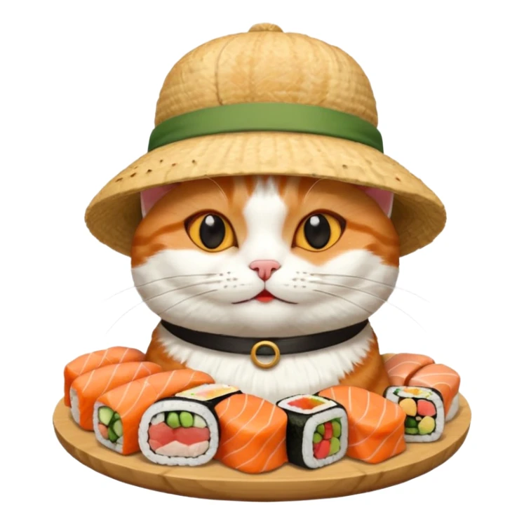 happy cat wearing a hat made out of sushi sticker